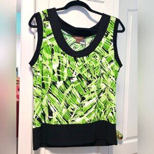 Laura Petites Colorful Summer Green Black Round Sleeveless Dressy Party Top L/G